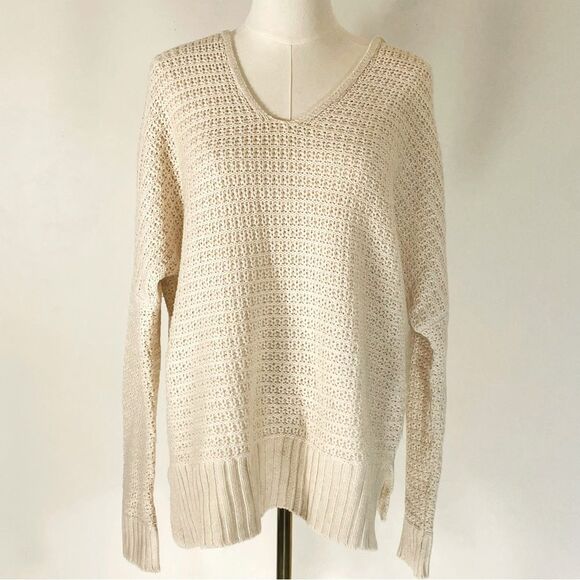 Rachel Zoe Light Tan Waffle V Neck Boho/Festival Sweater w Hoodie Size Small - Picture 1 of 9